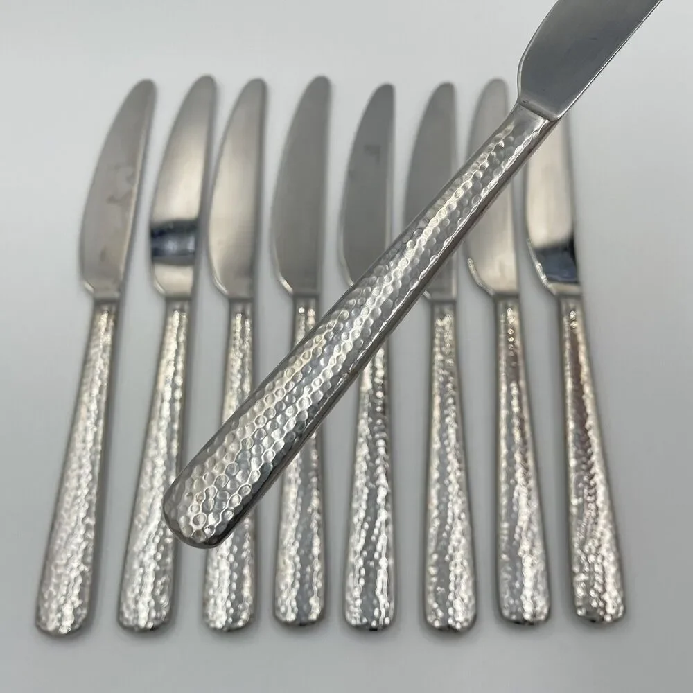 9 QTY Hampton Tomodachi ELLA Hammered Dinner Knives 9.25